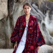 Crimson Raisa Bloom Velvet Kimono Jacket: Plus Size Boho Duster - Image 4