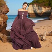 Boho Bridal Maxi Dress: Moonlit Mulberry Cotton Off-Shoulder Gown - Image 8