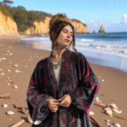 Mai Velvet Kimono Duster | Handmade Rosewood Boho Coat by ZinniaPearl - Image 10