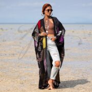 Harper Jade Vintage Silk Kimono – Onyx Black Boho Patchwork Duster | Upcycled Cover-Up