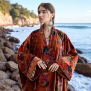 MAI Lotus Spice Velvet Kimono Duster | Handmade Boho Floral Jacket - Image 10