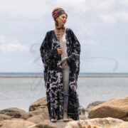 Handmade Tie-Dye Kimono Duster – Lunar Smoke Cotton Boho Robe, Plus Size | Aurora