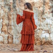 Off-Shoulder Boho Wedding Dress – Ruffled Tiered Cotton Maxi | Lucia Burnt Orange - Image 6