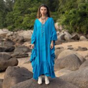 Ocean Blue Boho Kaftan – Plus Size Rayon Maxi Dress, Flowy Festival Gown | Wild Heart - Image 5