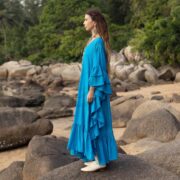 Ocean Blue Boho Kaftan – Plus Size Rayon Maxi Dress, Flowy Festival Gown | Wild Heart - Image 6