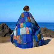 Harper Jade Silk Kimono Duster – Sapphire Tide Boho Patchwork Festival Robe - Image 3