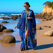 Harper Jade Silk Kimono Duster – Sapphire Tide Boho Patchwork Festival Robe