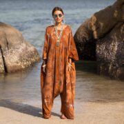 Sunset Clay Tie-Dye Jumpsuit – Plus Size Cotton Harem Romper | Sadie by ZinniaPearl