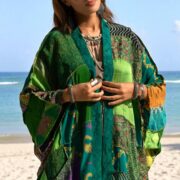 Harper Jade Upcycled Vintage Silk Saree Kimono Duster – Emerald Oasis Boho Patchwork Robe - Image 10