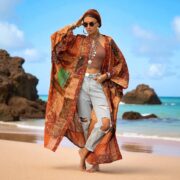 Upcycled Silk Kimono Duster | Boho Patchwork Robe | Harper Jade Burnt Orange - Image 7