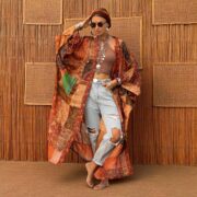 Upcycled Silk Kimono Duster | Boho Patchwork Robe | Harper Jade Burnt Orange - Image 5