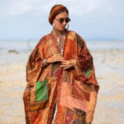 Upcycled Silk Kimono Duster | Boho Patchwork Robe | Harper Jade Burnt Orange - Image 4