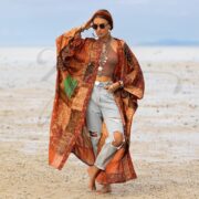 Upcycled Silk Kimono Duster | Boho Patchwork Robe | Harper Jade Burnt Orange