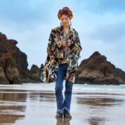 Black Onyx Ikat Velvet Kimono Jacket | Plus Size Boho Duster – Mei - Image 7