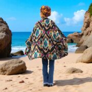 Black Onyx Ikat Velvet Kimono Jacket | Plus Size Boho Duster – Mei - Image 9