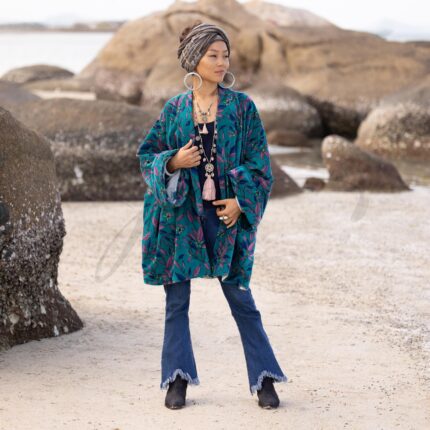Handmade Velvet Kimono Jacket – Peacock Boho Coat | Mei by ZinniaPearl