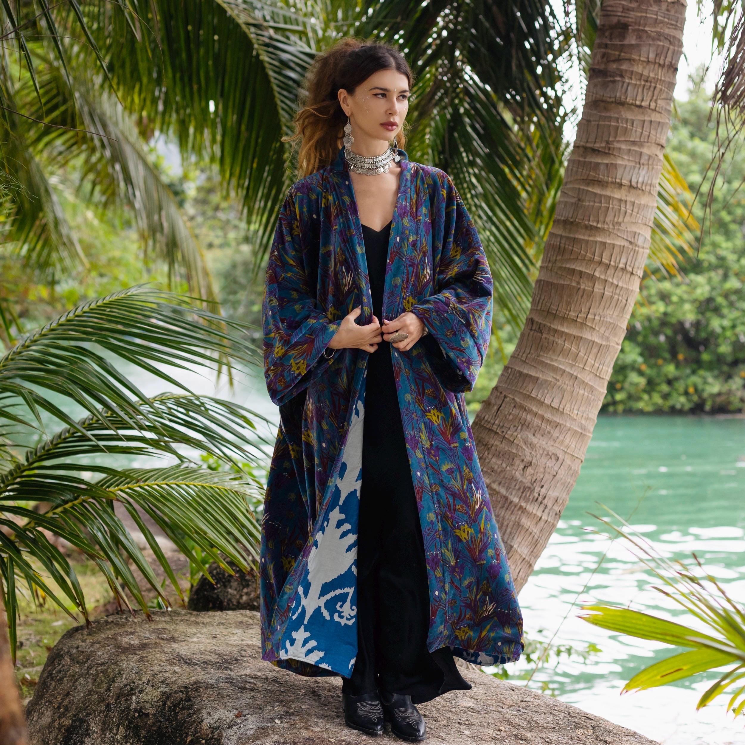 il_fullxfull.7213669947_3y5j.jpg MAI Mystic Grove Velvet Kimono Duster | Boho Floral Long Jacket & Festival - Image 1