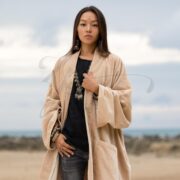 Sandstone Velvet Kimono Jacket | Solid Boho Outerwear | Mei by ZinniaPearl - Image 4