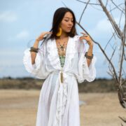 White Sheer Kimono Duster | Boho Maxi Beach Cover Up – Yasmin by ZinniaPearl - Image 5
