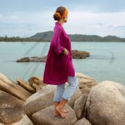 Plus Size Bellina Magenta Tunic, Crinkle Gauze Kaftan Top with Pockets, Boho Beachwear - Image 2