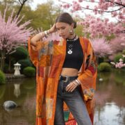 Harper Jade Vintage Silk Kimono – Harvest Flame Upcycled Boho Patchwork Duster | ZinniaPearl - Image 6