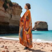 Harper Jade Vintage Silk Kimono – Harvest Flame Upcycled Boho Patchwork Duster | ZinniaPearl - Image 9