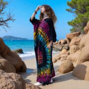 Euphoria Maxi Dress – Cosmic Spiral Tie Dye Caftan, Plus Size Cotton Sundress - Image 2