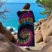 Euphoria Maxi Dress – Cosmic Spiral Tie Dye Caftan, Plus Size Cotton Sundress - Image 3