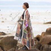 Upcycled Vintage Silk Saree Kimono Duster – Ochre Bloom Boho Patchwork Robe | Harper Jade - Image 2
