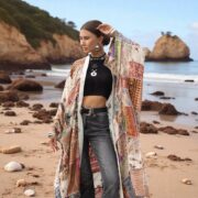 Upcycled Vintage Silk Saree Kimono Duster – Ochre Bloom Boho Patchwork Robe | Harper Jade - Image 10