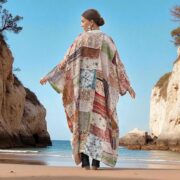 Upcycled Vintage Silk Saree Kimono Duster – Ochre Bloom Boho Patchwork Robe | Harper Jade - Image 9