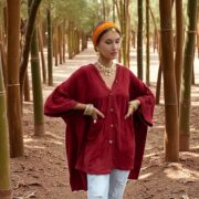 Plus Size Boho Kaftan Top – Bellina Sangria Cotton Gauze Tunic with Pockets - Image 6