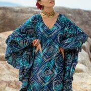 Plus Size Rayon Maxi Dress – Eternal Sky Boho Kaftan with Gold Print | Wild Heart - Image 6