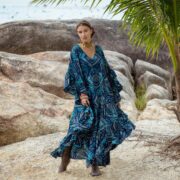 Plus Size Rayon Maxi Dress – Eternal Sky Boho Kaftan with Gold Print | Wild Heart - Image 4