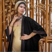 Handmade Onyx Noire Velvet Duster – Lace Trim Kimono Coat | Misty - Image 10