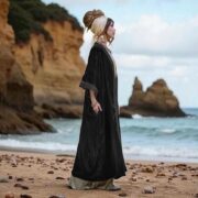Handmade Onyx Noire Velvet Duster – Lace Trim Kimono Coat | Misty - Image 2