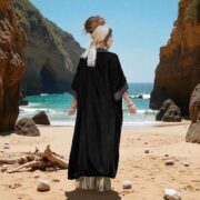 Handmade Onyx Noire Velvet Duster – Lace Trim Kimono Coat | Misty - Image 3