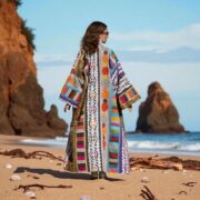 Cordelia Boho Patchwork Kimono Coat | Embroidered Lilac Duster - Image 9