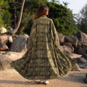 Emerald Velvet Plus Size Kimono: Hand Block Printed Floral Boho Duster – MAI - Image 3