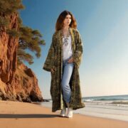 Emerald Velvet Plus Size Kimono: Hand Block Printed Floral Boho Duster – MAI - Image 7