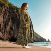 Emerald Velvet Plus Size Kimono: Hand Block Printed Floral Boho Duster – MAI - Image 8