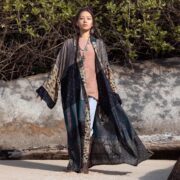 Upcycled Vintage Silk Kimono, Desert Moon Patchwork Duster Robe – Mai by ZinniaPearl