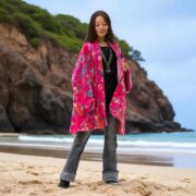 Fuchsia Velvet Kimono Duster – Boho Floral Jacket for All Sizes | Mei by ZinniaPearl - Image 7