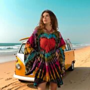 Plus Size Tie-Dye Kimono Dress with Pockets – Heartfire Festival Tunic | Kumo - Image 6