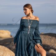 Hunter Green Wedding Dress | Off-Shoulder Boho Maxi Gown | Lucia by ZinniaPearl - Image 6