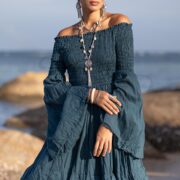 Hunter Green Wedding Dress | Off-Shoulder Boho Maxi Gown | Lucia by ZinniaPearl - Image 5