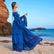 Lucia Boho Wedding Dress | Royal Lagoon Off-Shoulder Cotton Gown by ZinniaPearl - Image 8