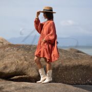 Terracotta Rose Crinkle Cotton Tunic – Plus Size Boho Babydoll Dress | Bellina by ZinniaPearl - Image 2