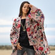 Dusty Rose Velvet Kimono | Reversible Floral Boho Coat, Cotton Lined Jacket – Mei by ZinniaPearl - Image 4