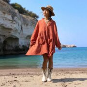 Terracotta Rose Crinkle Cotton Tunic – Plus Size Boho Babydoll Dress | Bellina by ZinniaPearl - Image 9